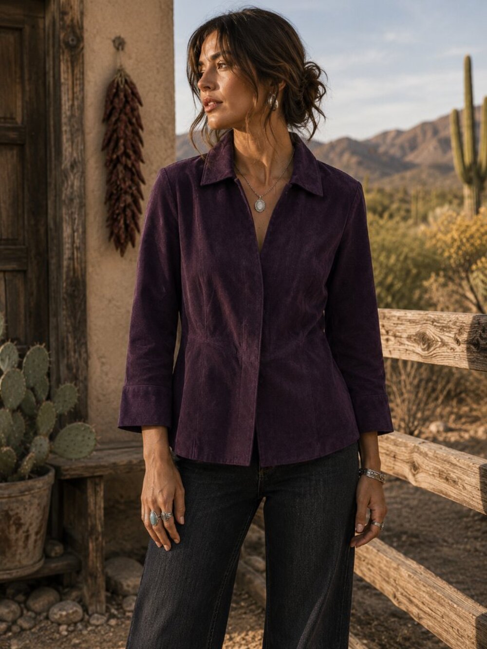 Genuine Suede Leather Jacket Eggplant Purple Western Boho Vintage M